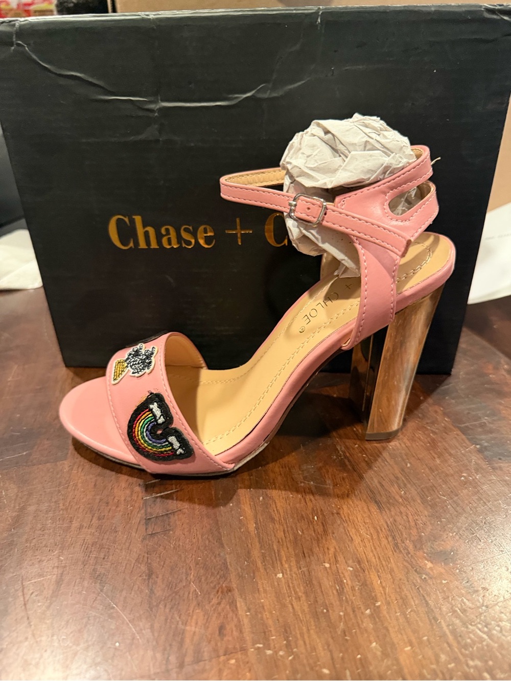 Chase & Chloe women’s Frank-1 Ankle Strap Heeled Sandals Mauve Size 6.5 M US